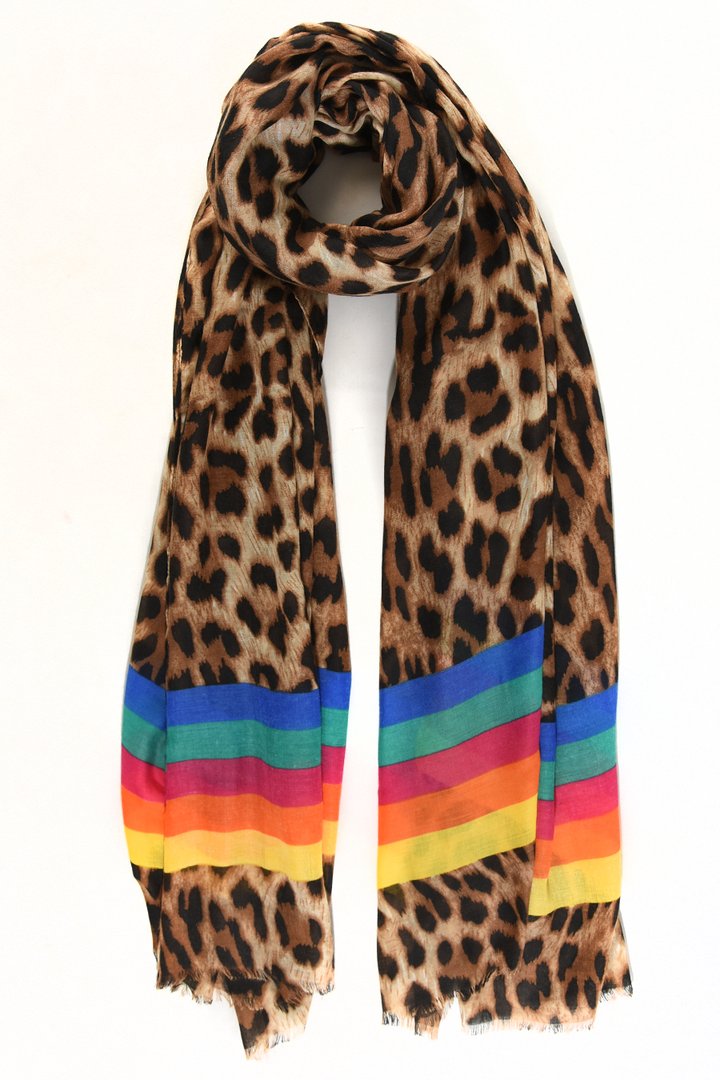 Leopard Rainbow Stripe Scarf