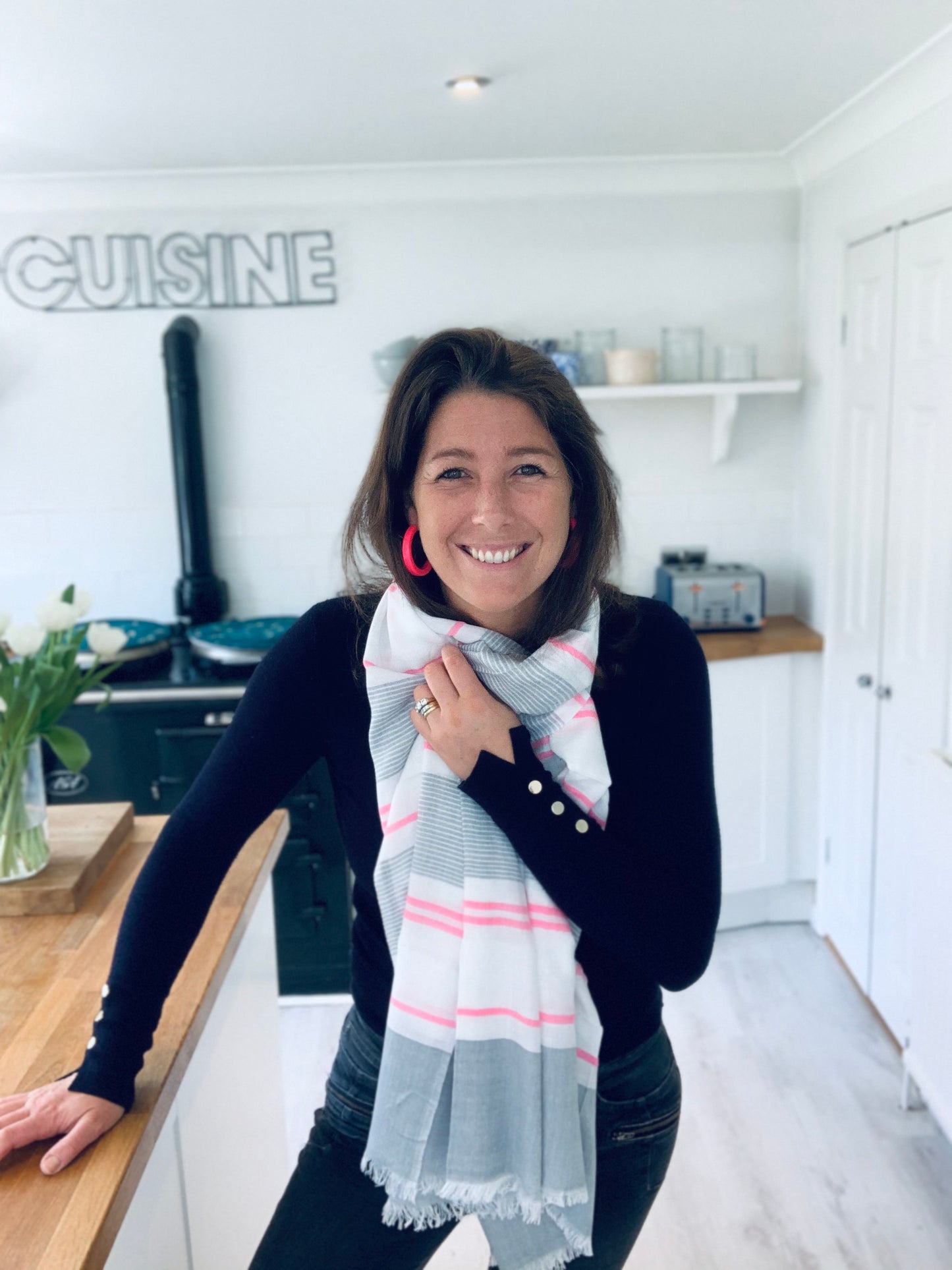 Pink & Grey stripey scarf