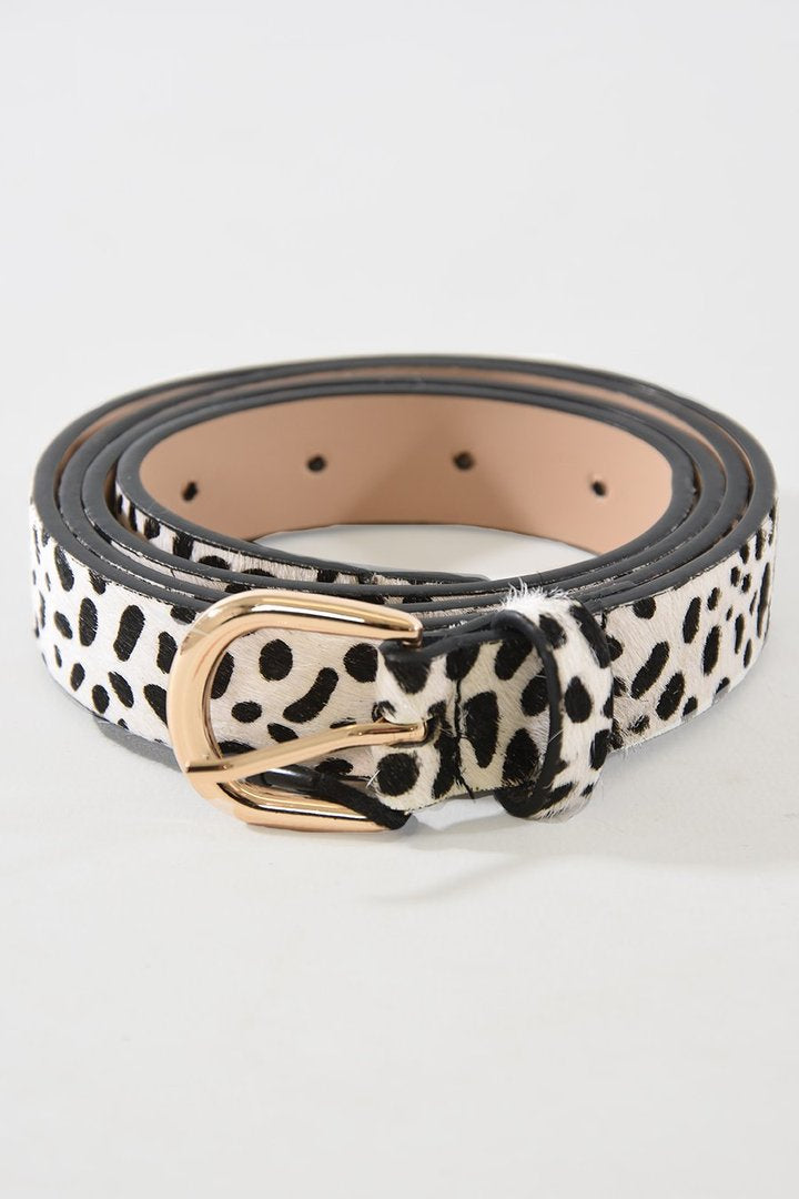 Dalmatian Print Cow Hide Skinny Belt