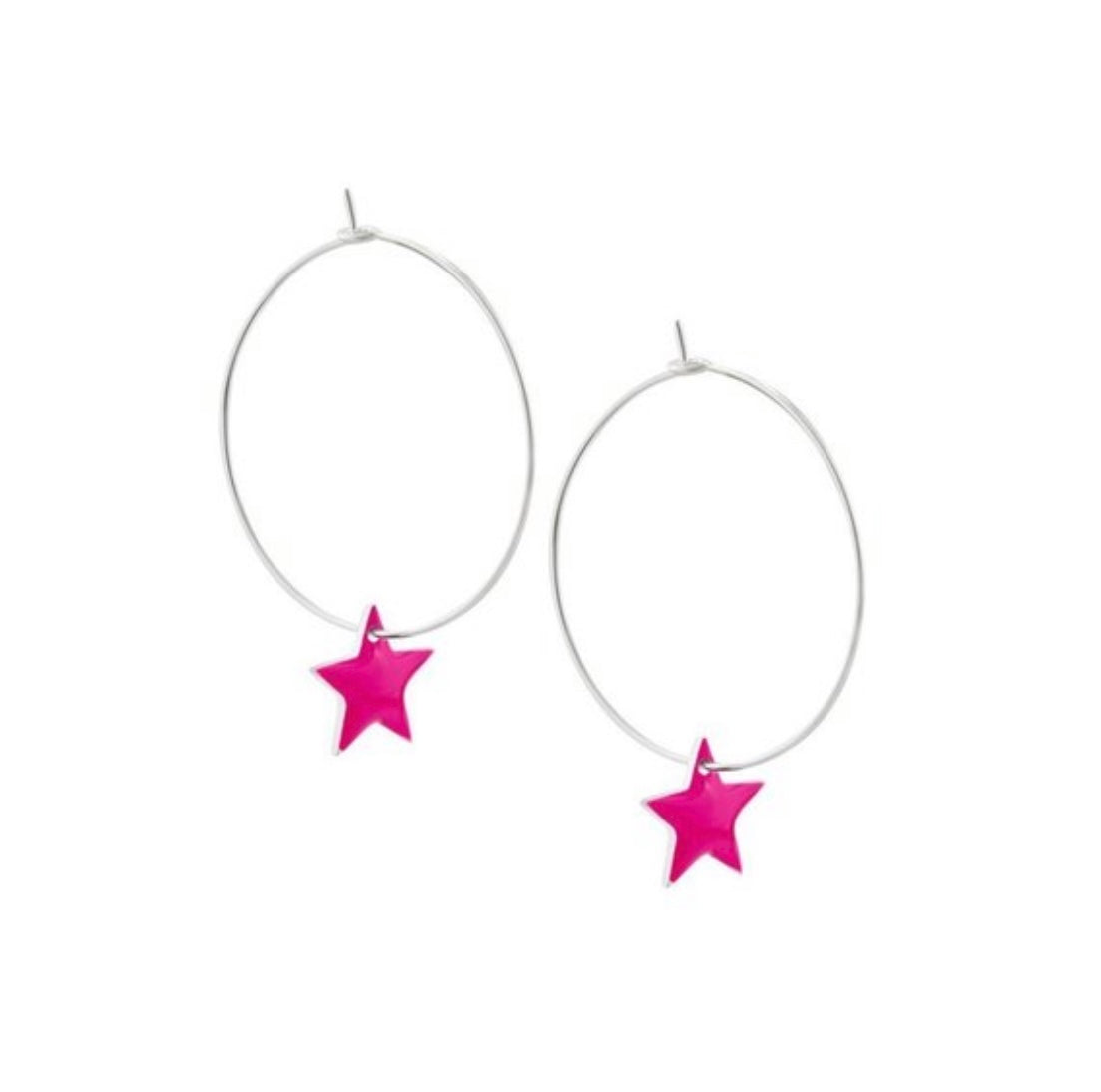 Pink star Silver Hoops